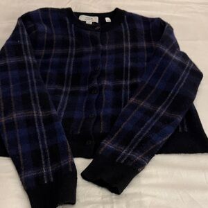 Vince Blue and Black Plaid Cardigan